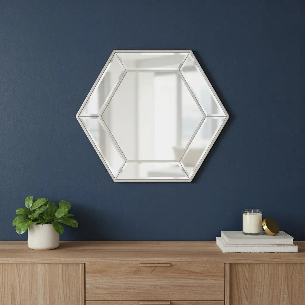 18" Silver Hexagon Glass Framed Accent Mirror Homeroots Bed & Bath