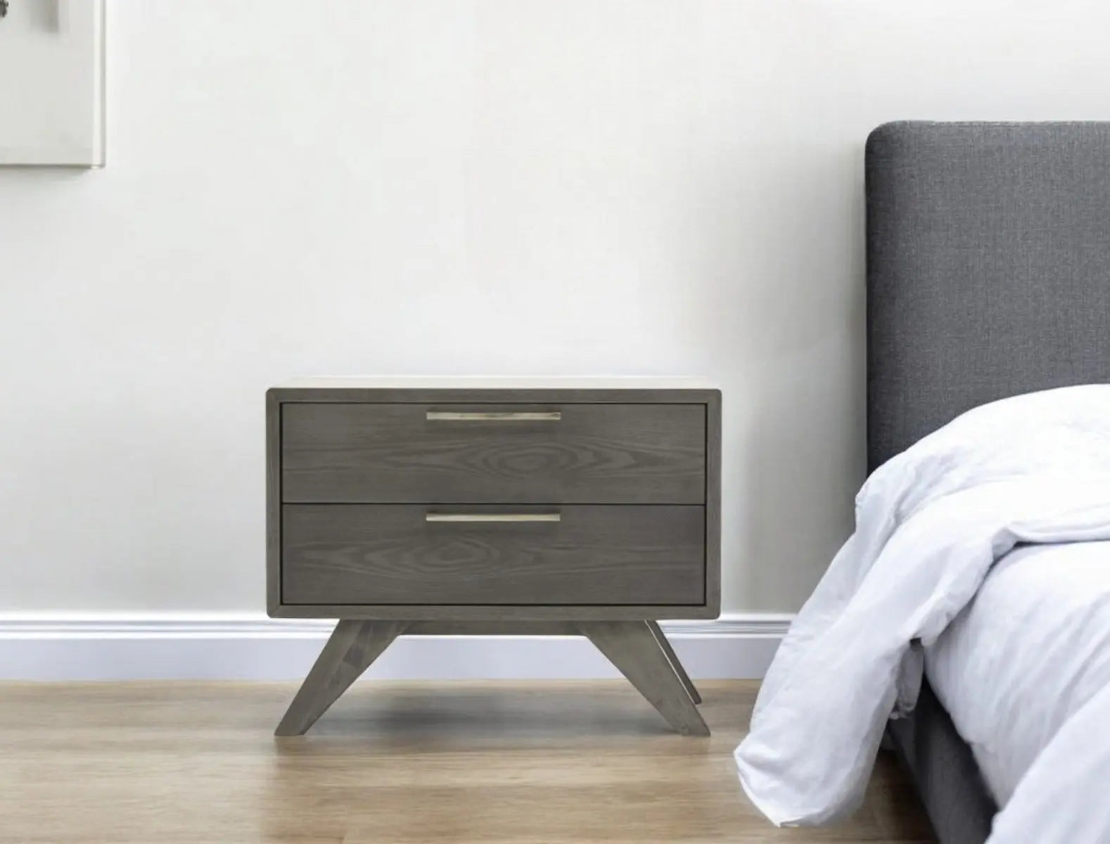 18" Solid Wood and Wood Two Drawer Nightstand Homeroots Bed & Bath
