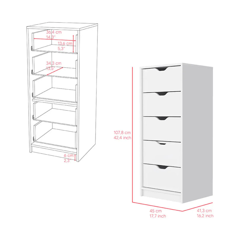 18" White Five Drawer Standard Chest Homeroots Bed & Bath