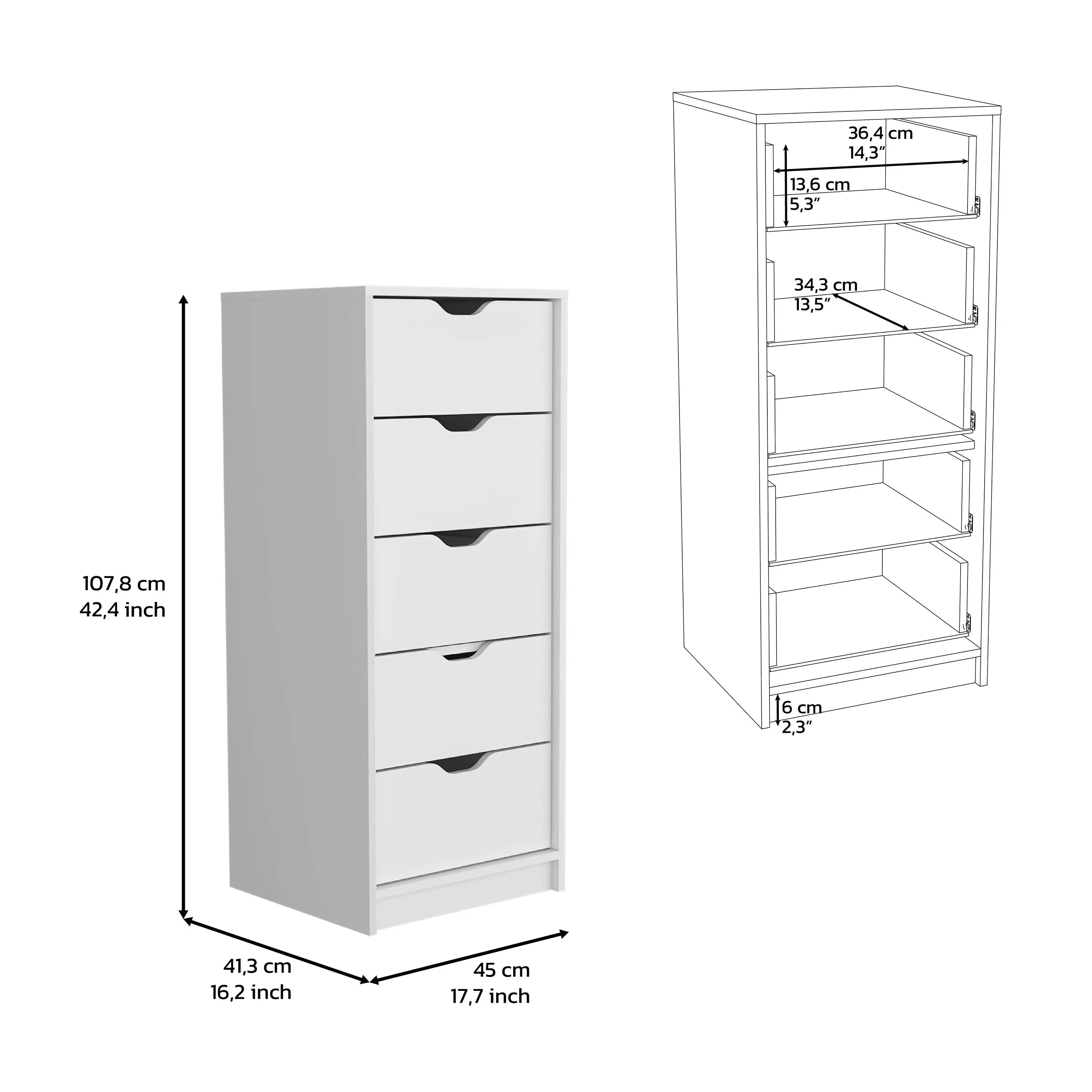 18" White Five Drawer Standard Chest Homeroots Bed & Bath