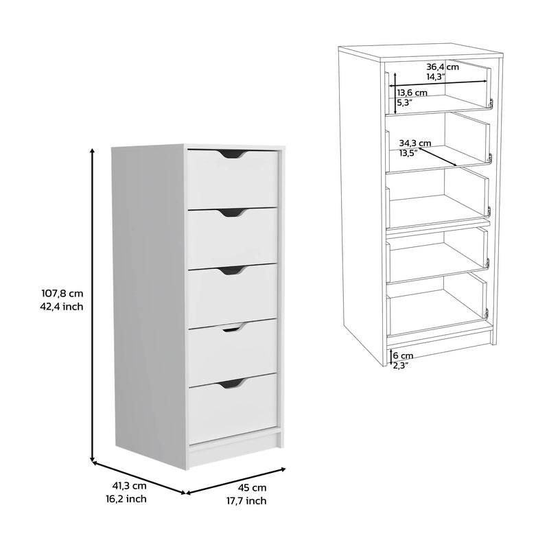 18" White Five Drawer Standard Chest Homeroots Bed & Bath