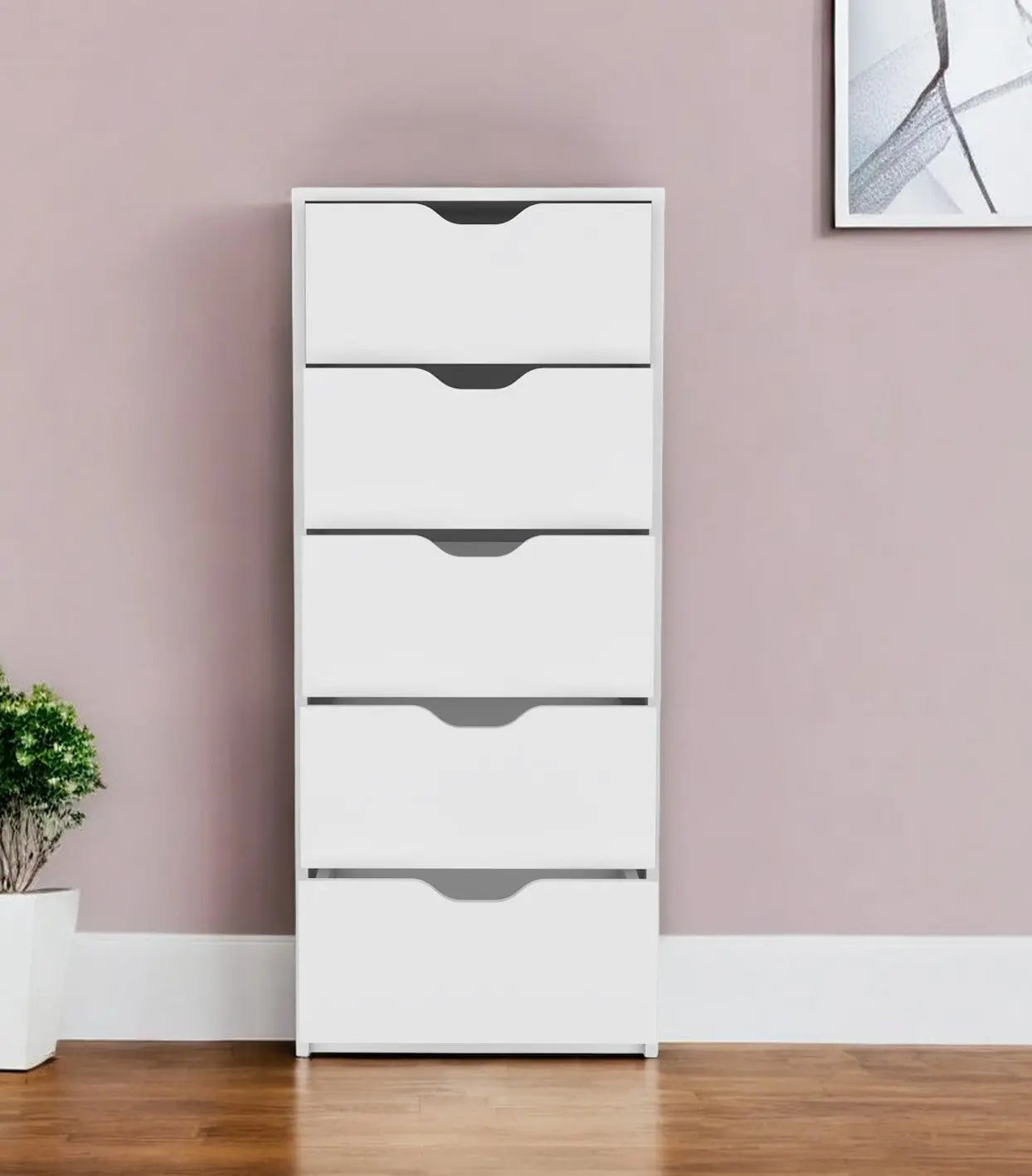 18" White Five Drawer Standard Chest Homeroots Bed & Bath