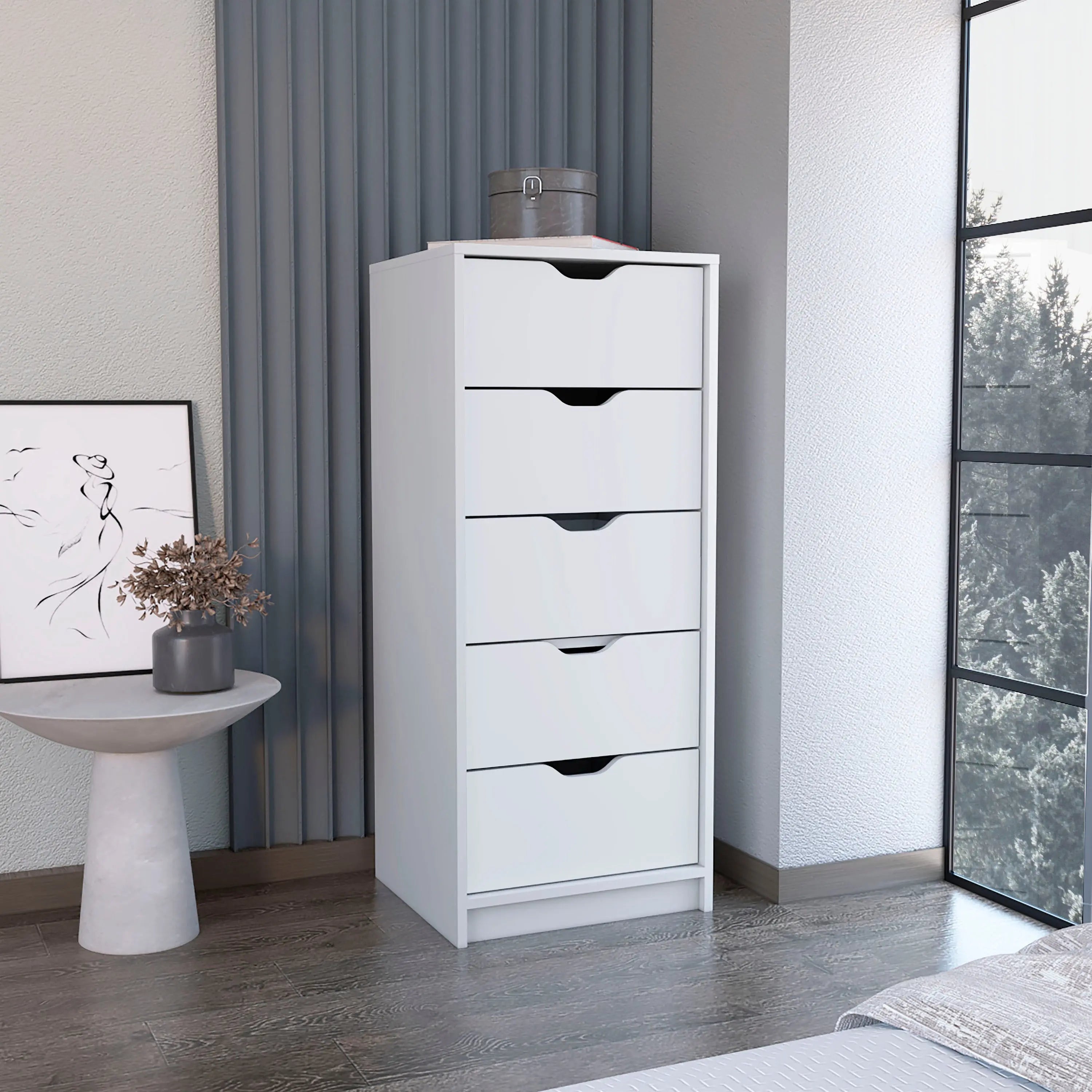 18" White Five Drawer Standard Chest Homeroots Bed & Bath