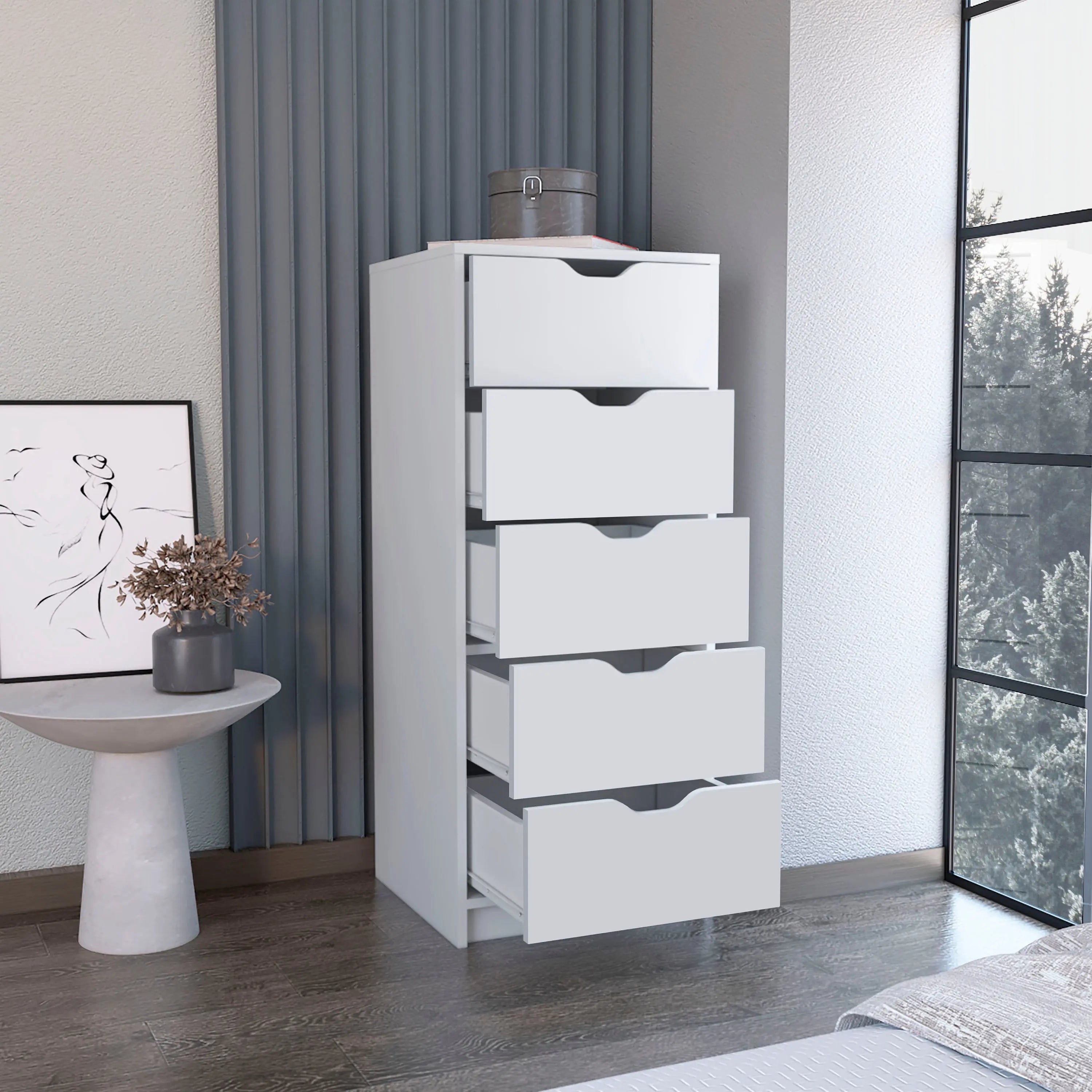 18" White Five Drawer Standard Chest Homeroots Bed & Bath