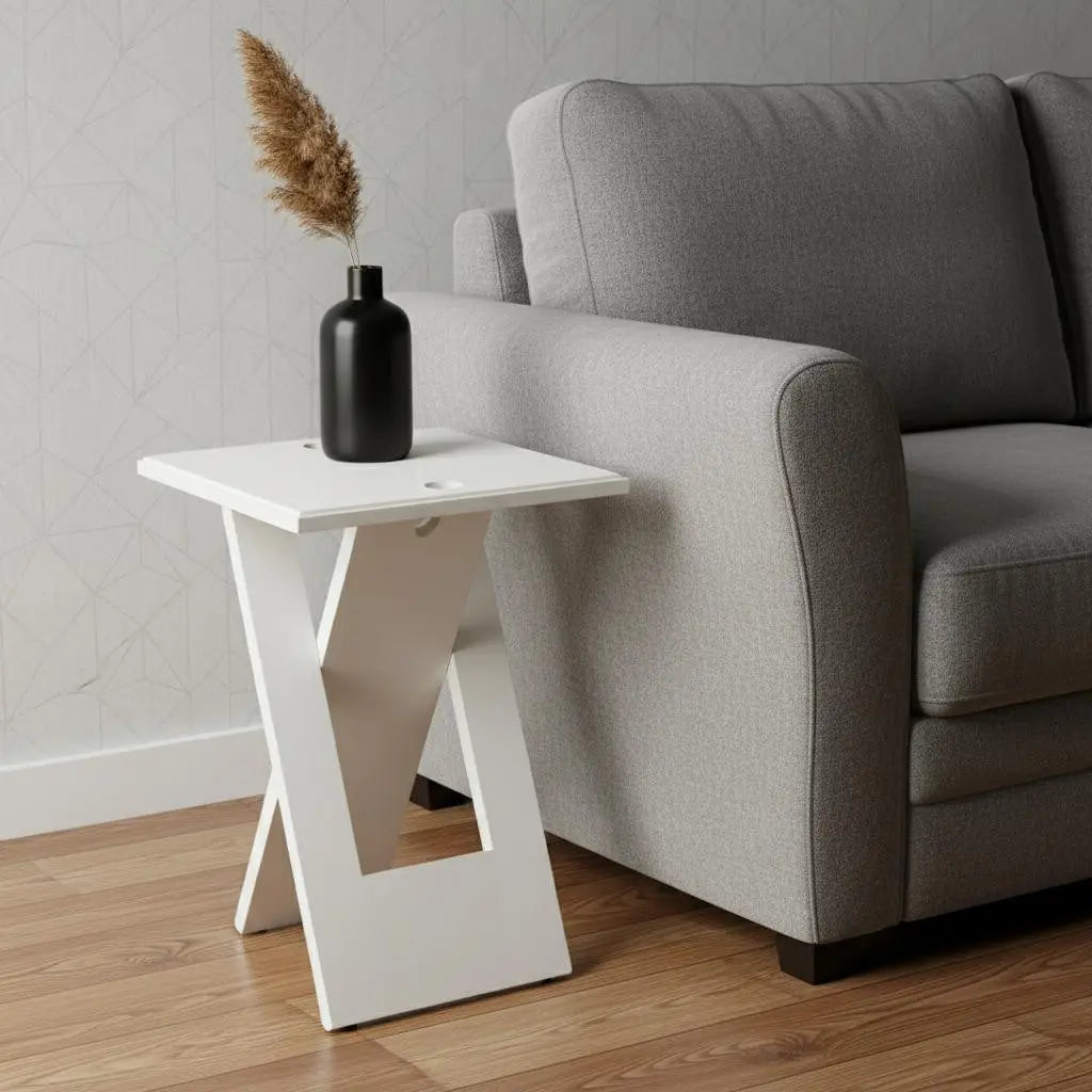 18" White Solid Wood Square Folding End Table Homeroots Living Room