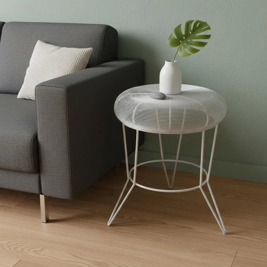 18" White Wire Round top End Table Homeroots Living Room