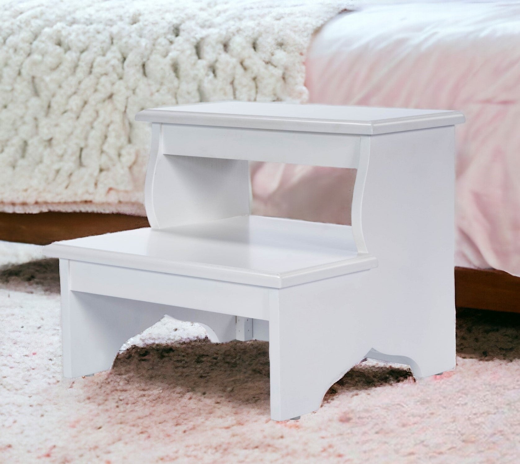18" White Wood Footstool - GreatEagleInc