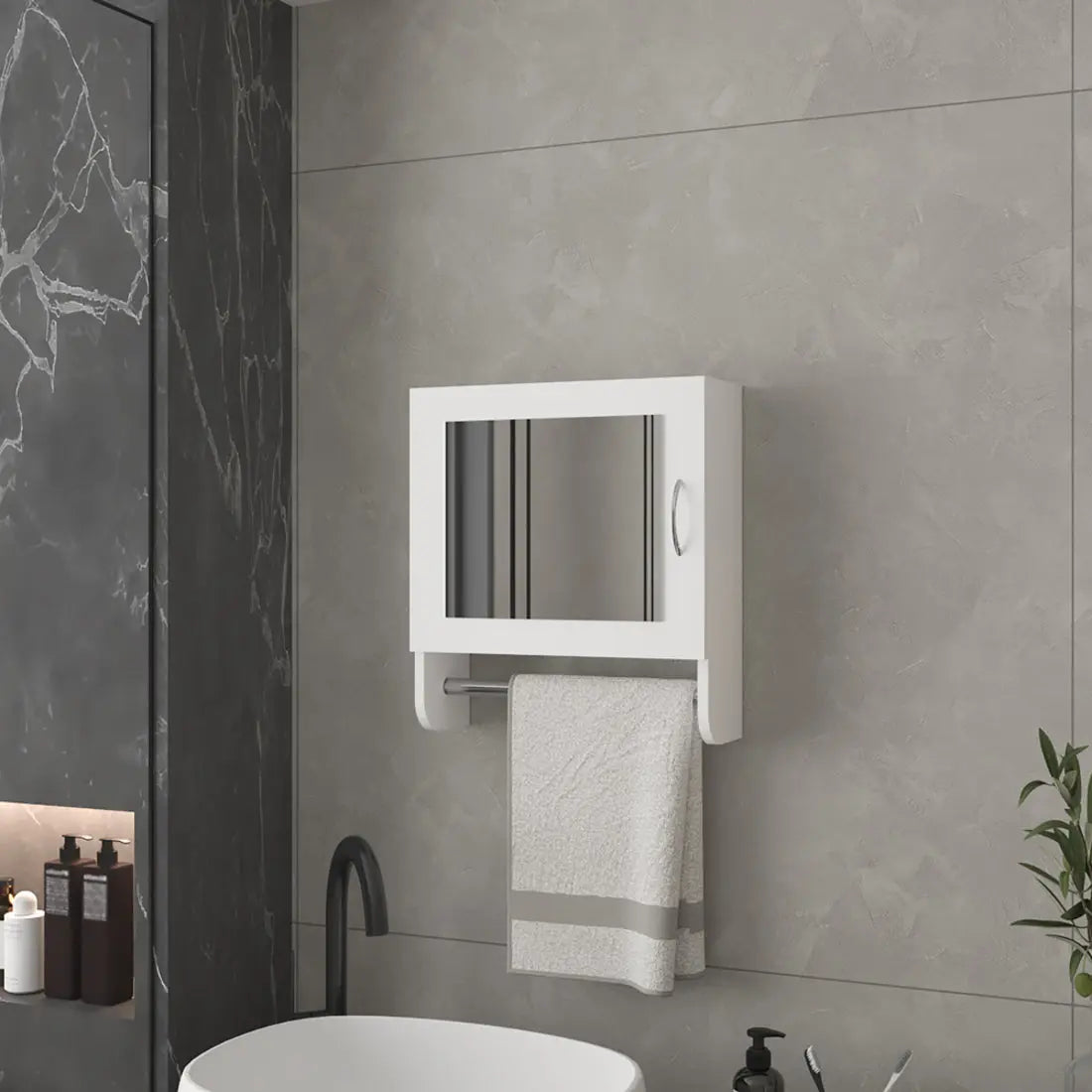 18" White Wood, Metal Floating Bathroom Vanity And Medicine Cabinet With Mirror - GreatEagleInc