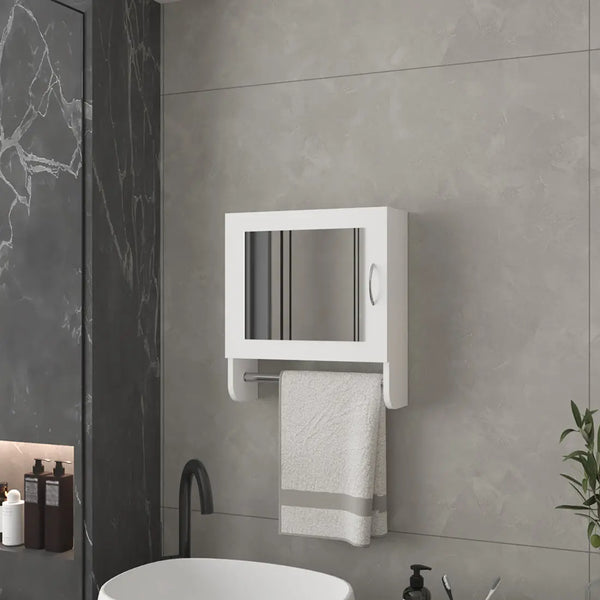 18" White Wood, Metal Floating Bathroom Vanity And Medicine Cabinet With Mirror - GreatEagleInc