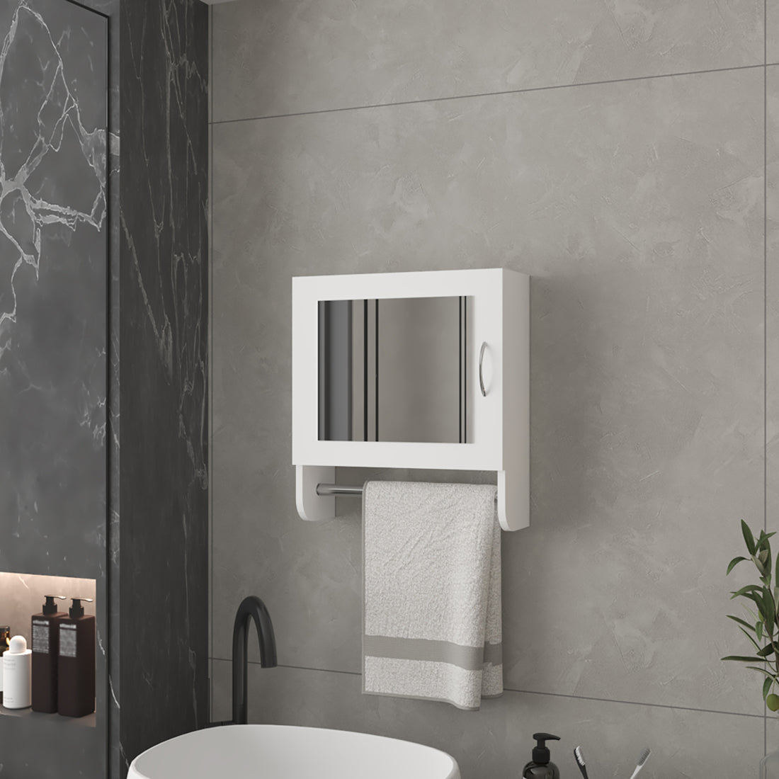 18" White Wood, Metal Floating Bathroom Vanity And Medicine Cabinet With Mirror - GreatEagleInc