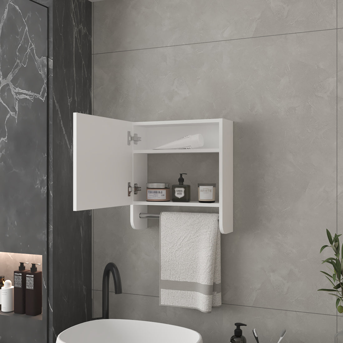 18" White Wood, Metal Floating Bathroom Vanity And Medicine Cabinet With Mirror - GreatEagleInc