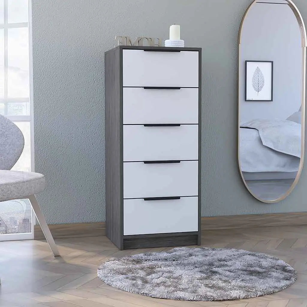 18" White and Gray Five Drawer Standard Chest Homeroots Bed & Bath
