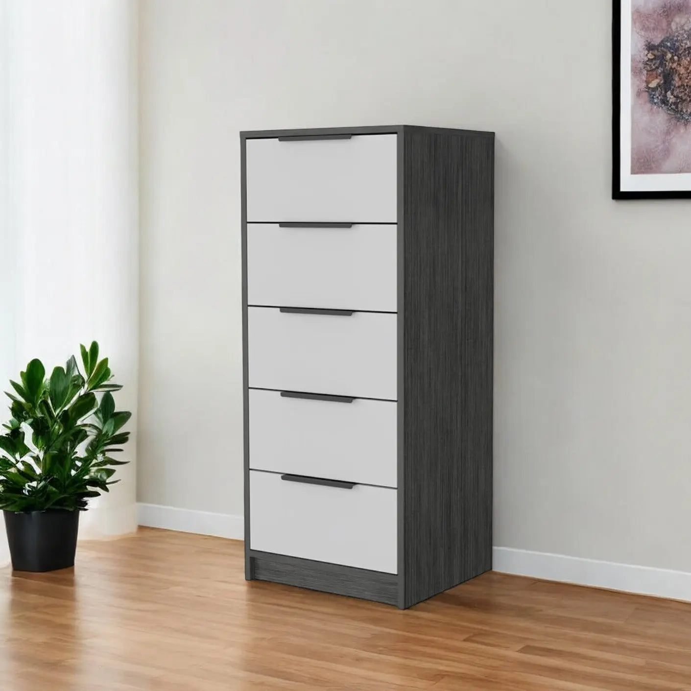 18" White and Gray Five Drawer Standard Chest Homeroots Bed & Bath