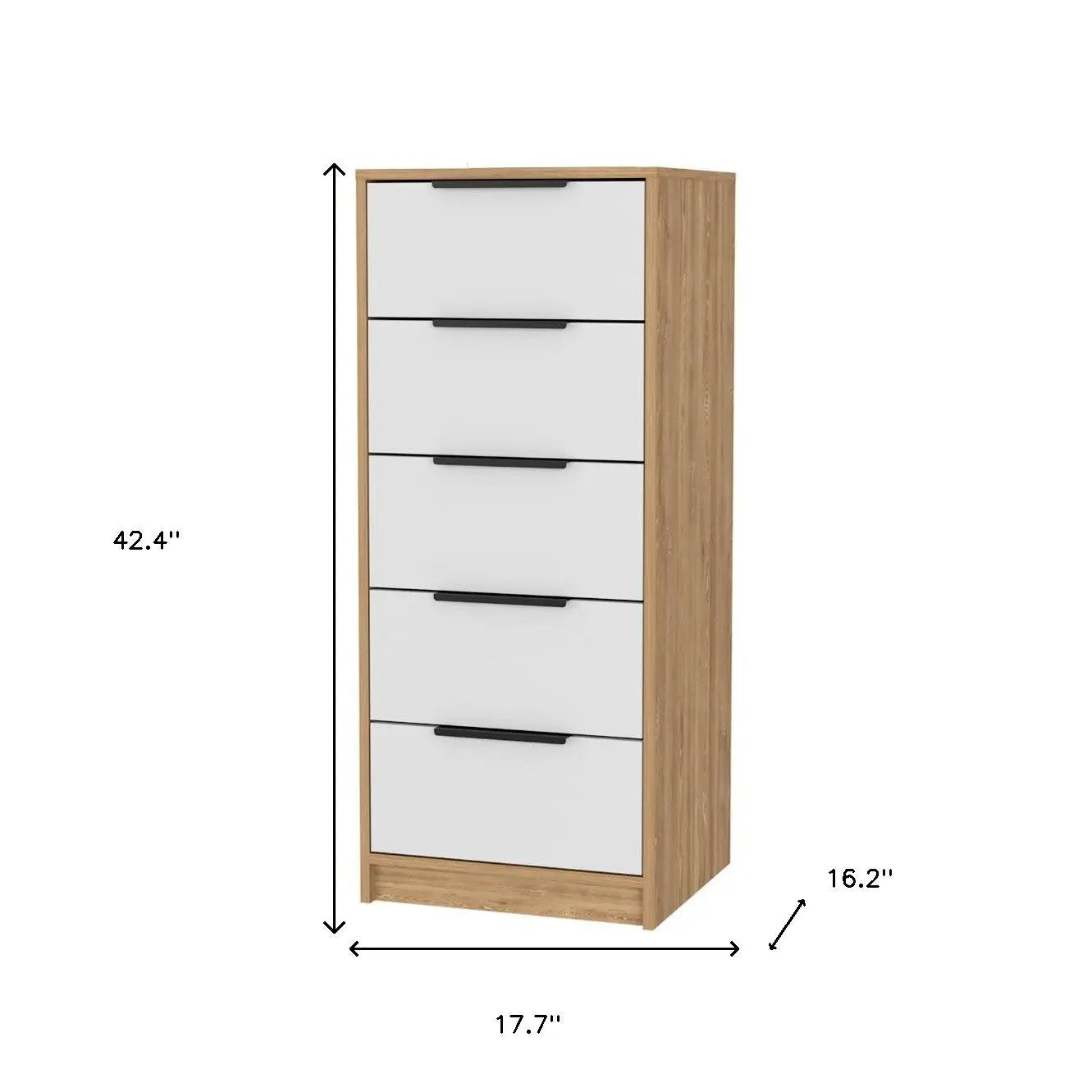 18" White and Natural Five Drawer Standard Chest Homeroots Bed & Bath