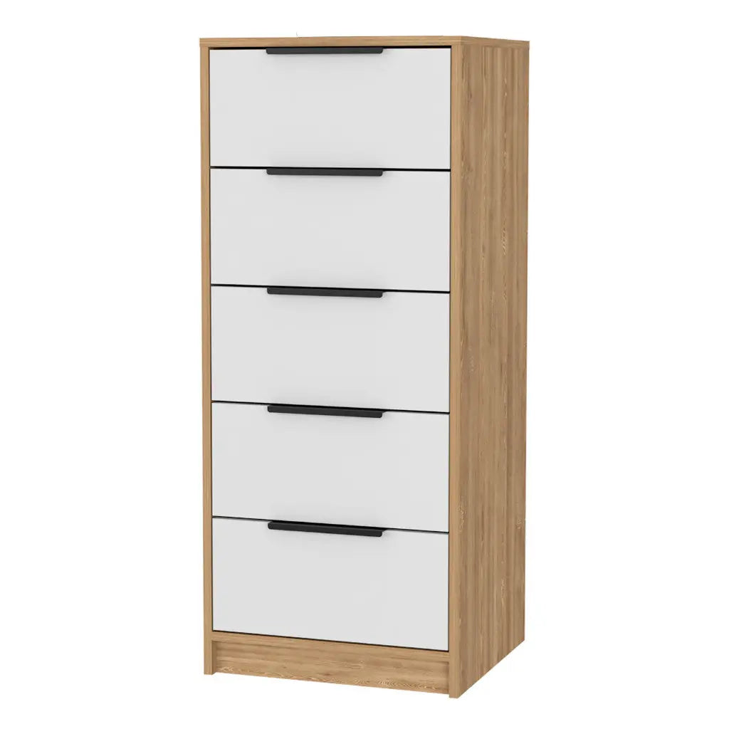 18" White and Natural Five Drawer Standard Chest Homeroots Bed & Bath