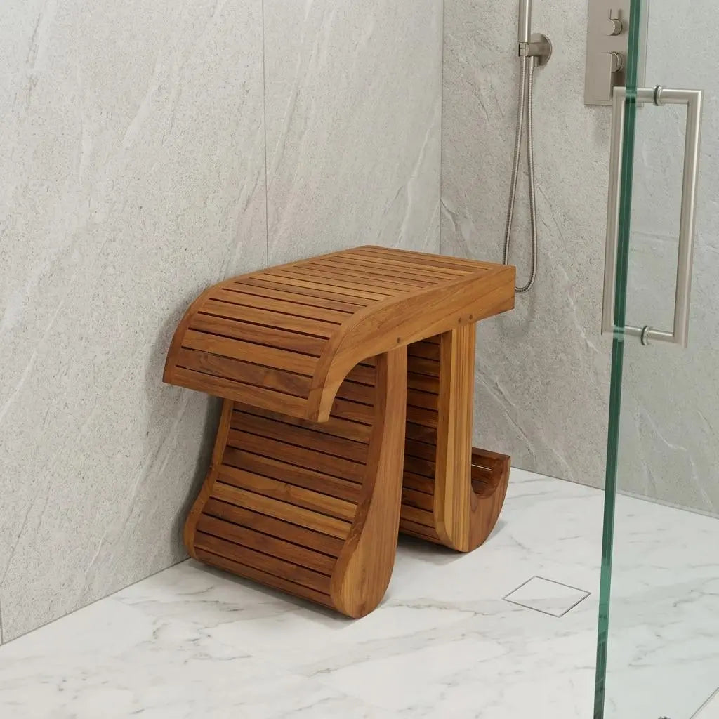 18" X 15" Brown Teak Rectangular Shower Bench Homeroots Bed & Bath