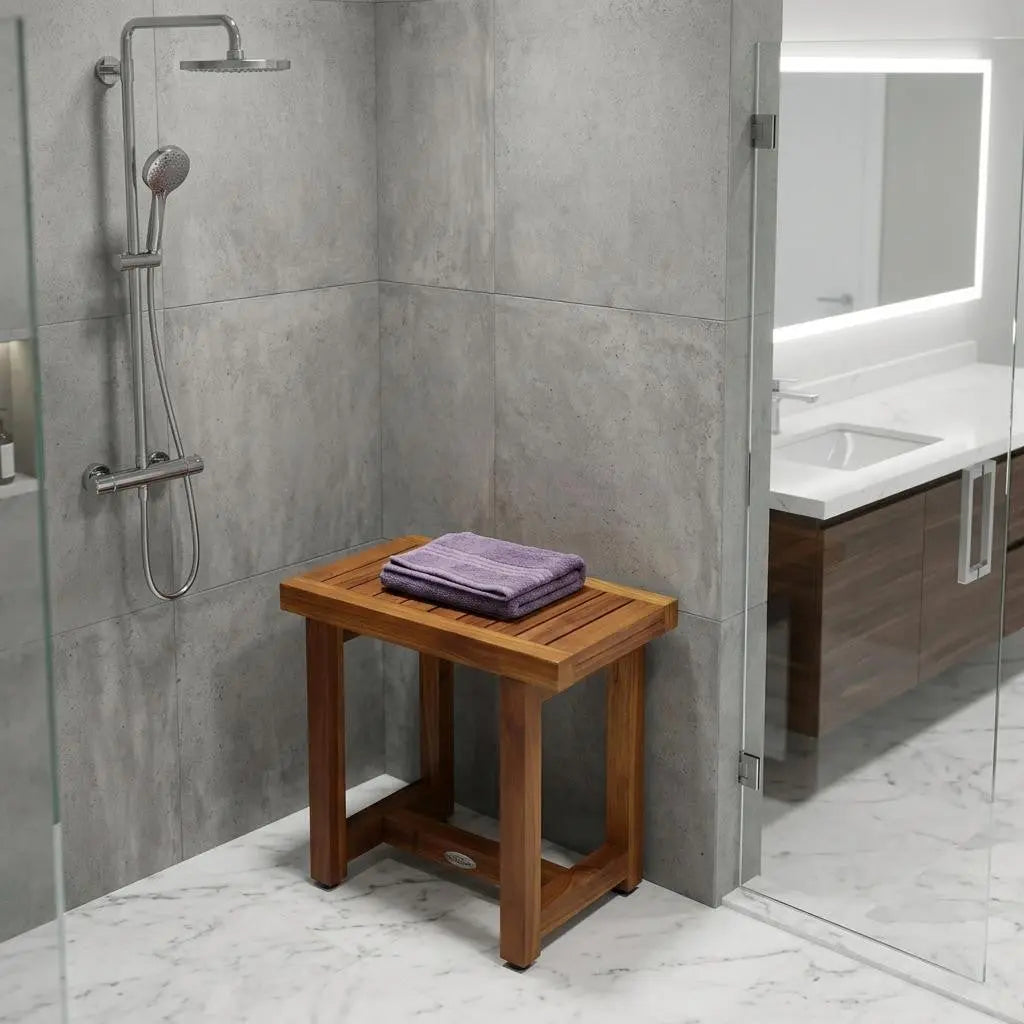 18" X 17" Brown Teak Rectangular Shower Bench Homeroots Bed & Bath