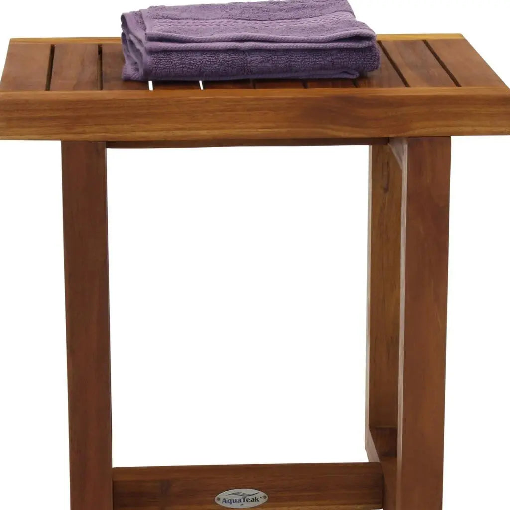 18" X 17" Brown Teak Rectangular Shower Bench Homeroots Bed & Bath