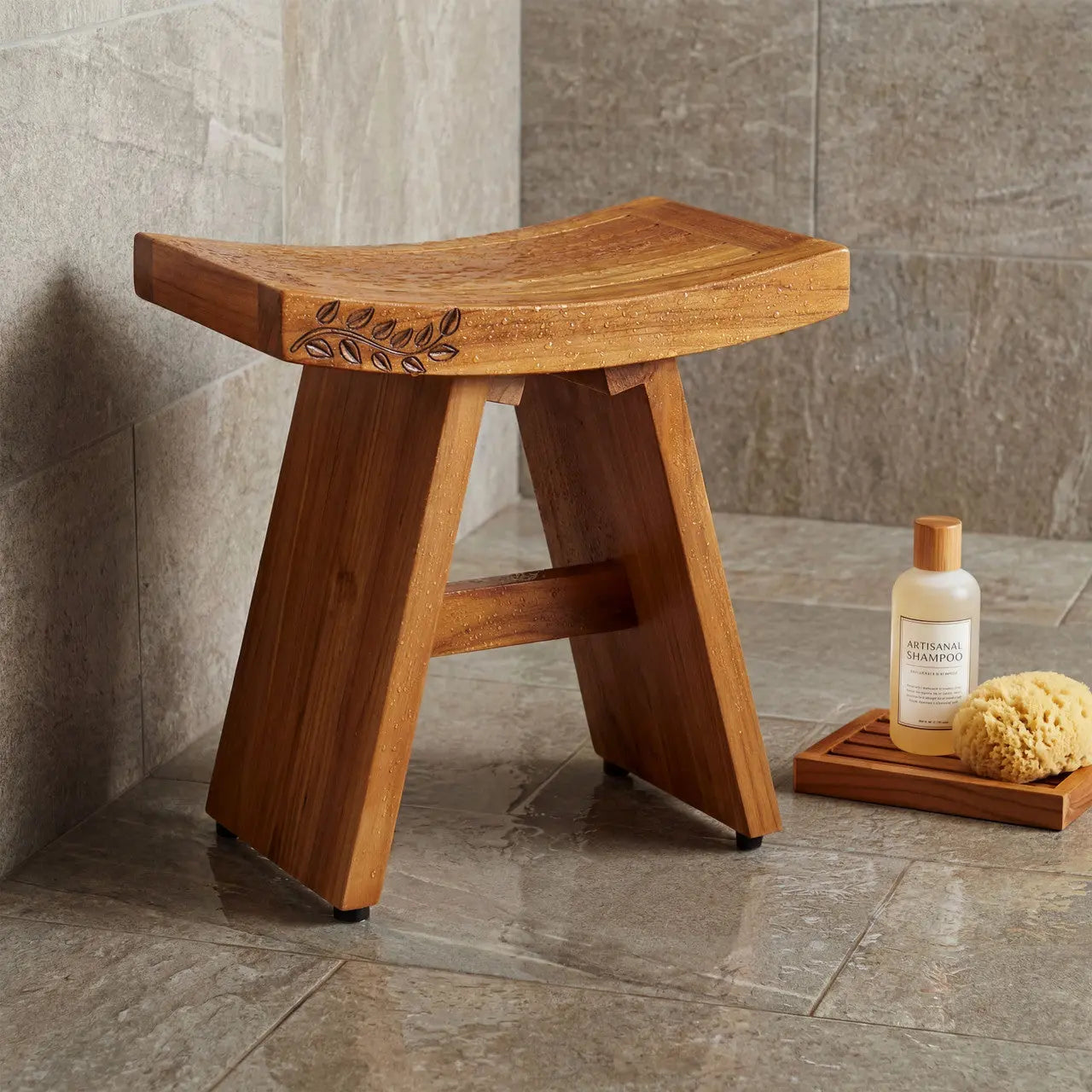 18" X 18" Brown Teak Rectangular Shower Bench Homeroots Bed & Bath