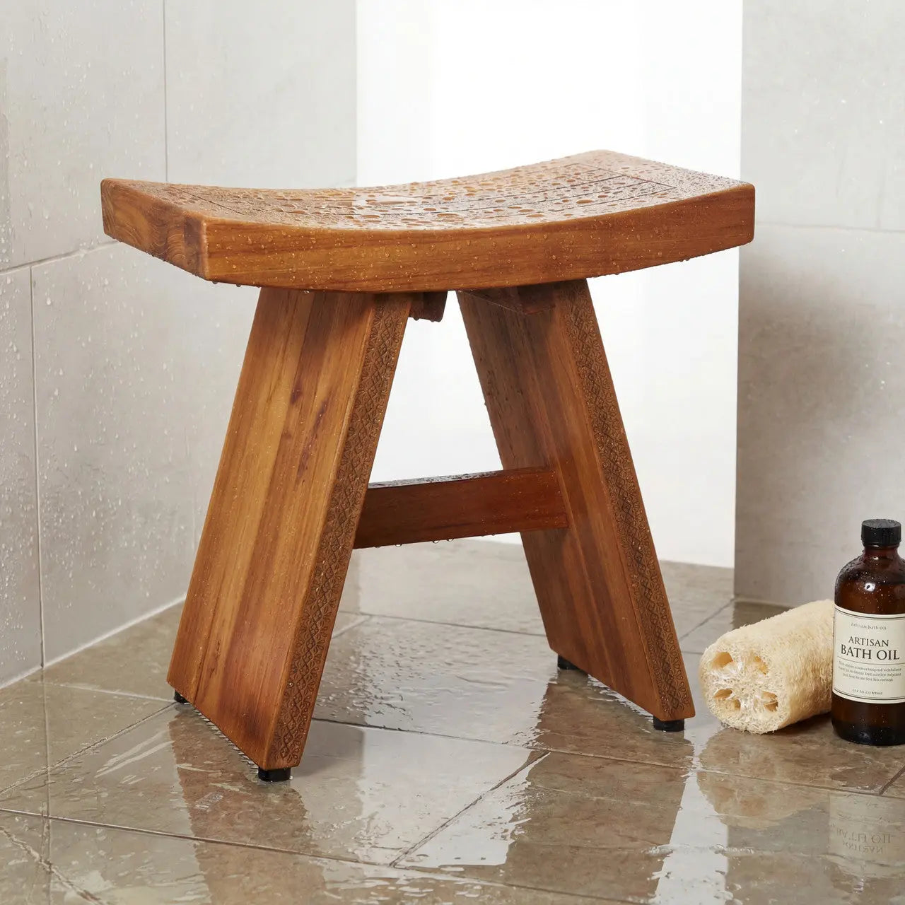 18" X 18" Brown Teak Rectangular Shower Bench Homeroots Bed & Bath