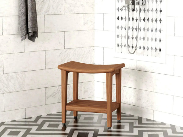 18" X 18" Brown Teak Rectangular Shower Bench With Shelf Homeroots Bed & Bath