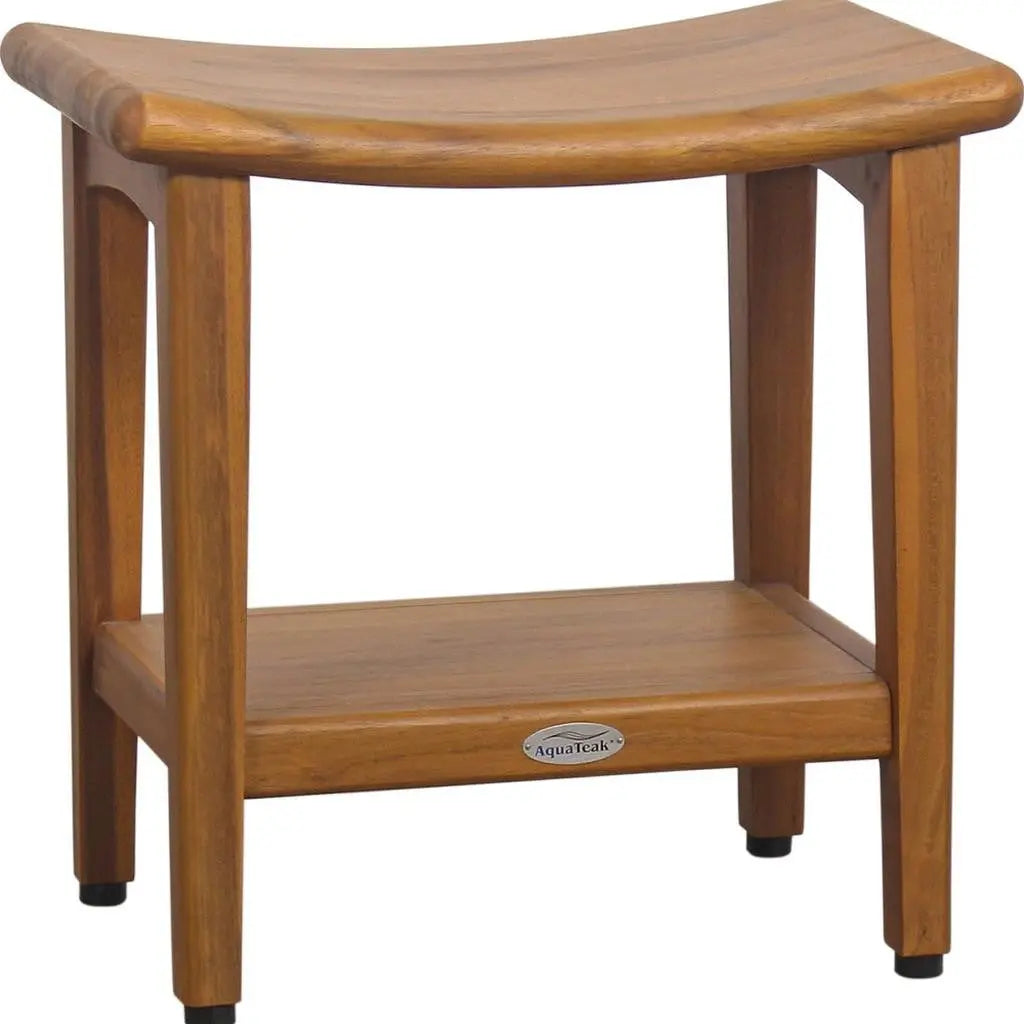 18" X 18" Brown Teak Rectangular Shower Bench With Shelf Homeroots Bed & Bath
