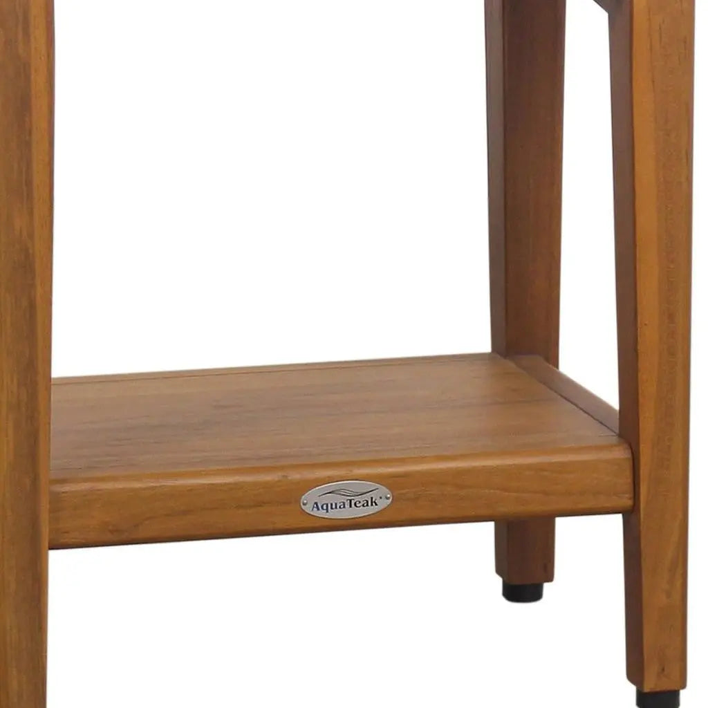 18" X 18" Brown Teak Rectangular Shower Bench With Shelf Homeroots Bed & Bath
