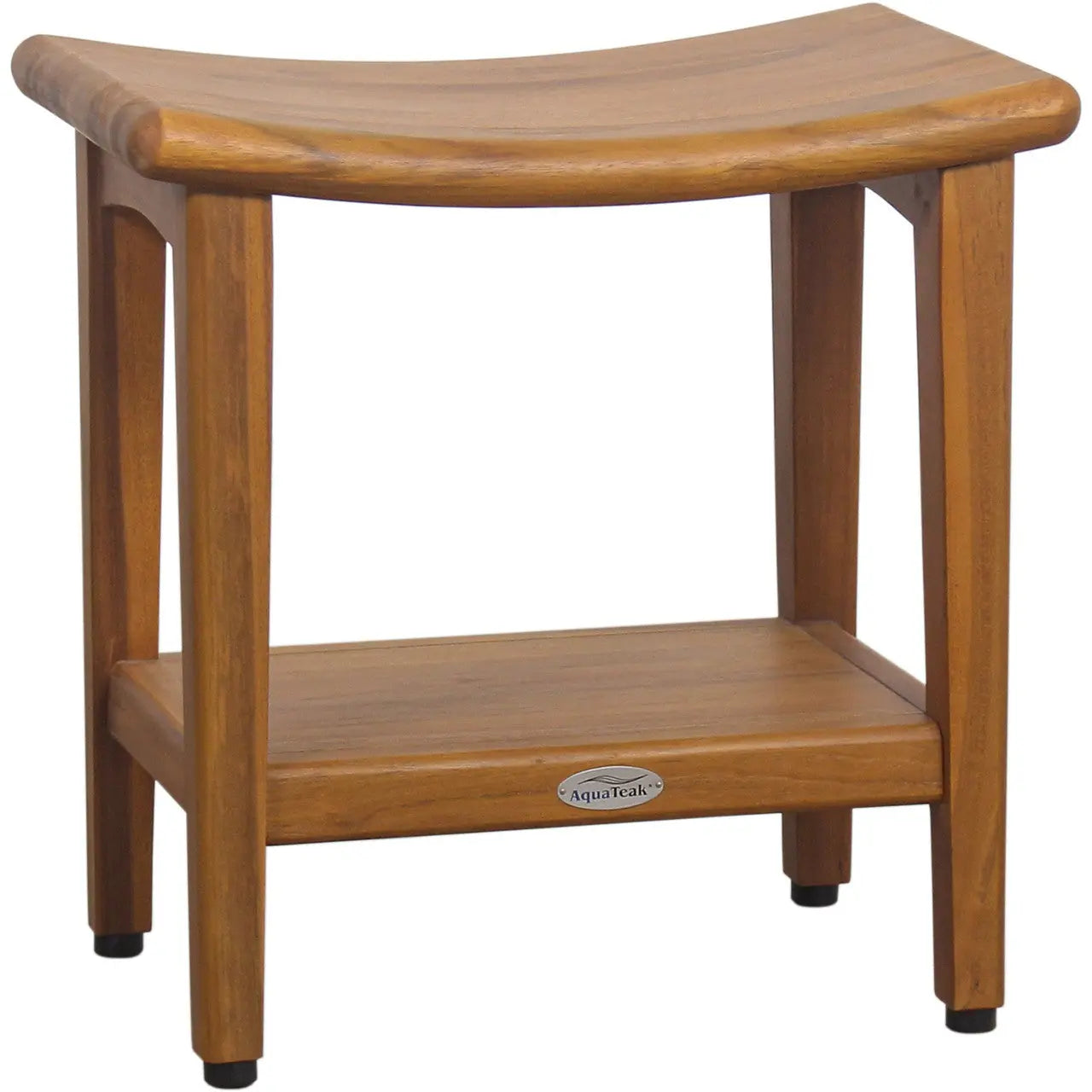18" X 18" Brown Teak Rectangular Shower Bench With Shelf Homeroots Bed & Bath