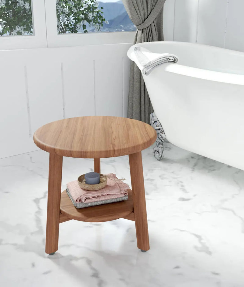 18" X 18" Brown Teak Rectangular Shower Bench With Shelf Homeroots Bed & Bath