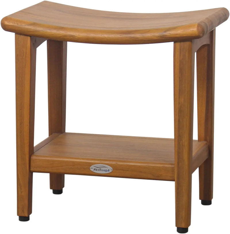 18" X 18" Brown Teak Rectangular Shower Bench With Shelf Homeroots Bed & Bath