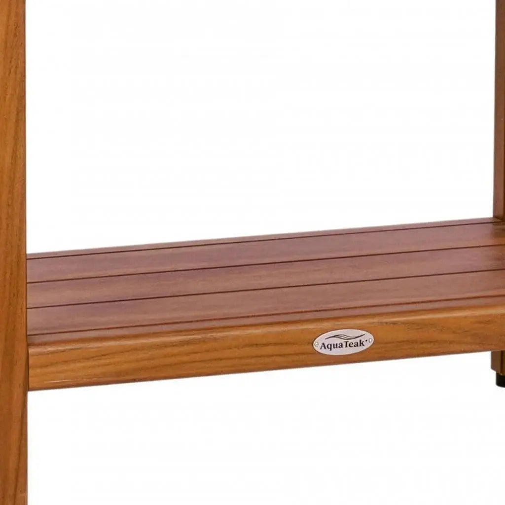 18" X 24" Brown Teak Rectangular Shower Bench With Shelf Homeroots Bed & Bath