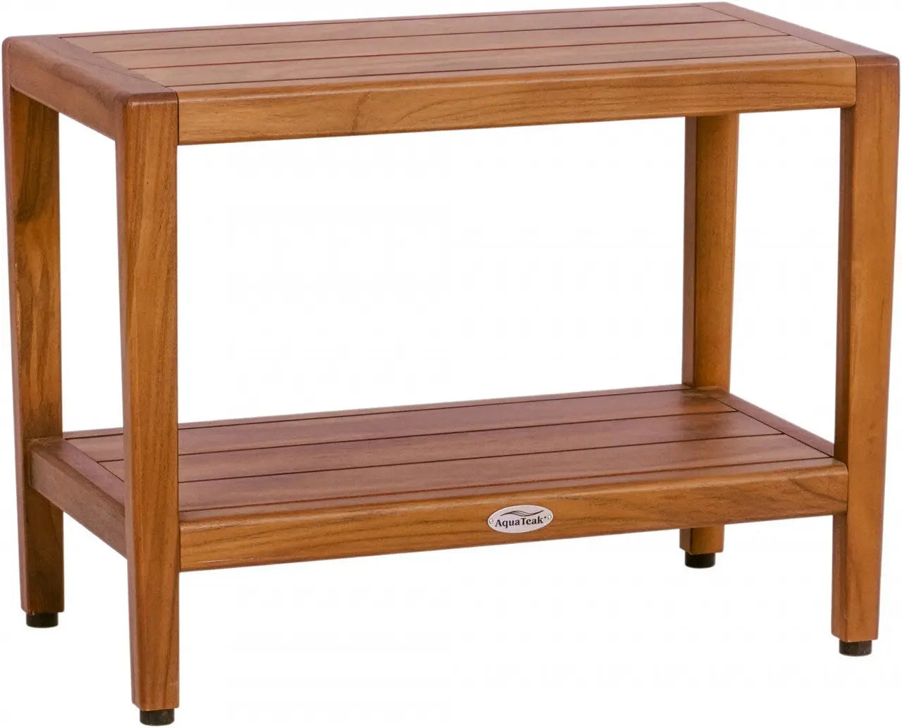 18" X 24" Brown Teak Rectangular Shower Bench With Shelf Homeroots Bed & Bath