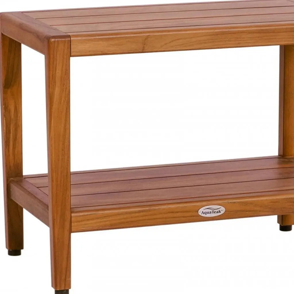 18" X 24" Brown Teak Rectangular Shower Bench With Shelf Homeroots Bed & Bath