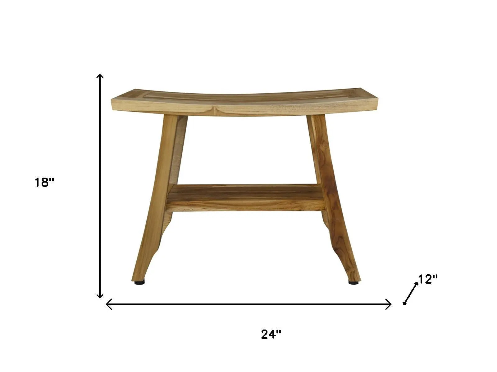18" X 24" Natural Teak Rectangular Shower Bench With Shelf Homeroots Bed & Bath