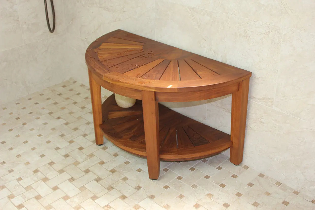 18" X 32" Brown Teak Rectangular Shower Bench With Shelf Homeroots Bed & Bath