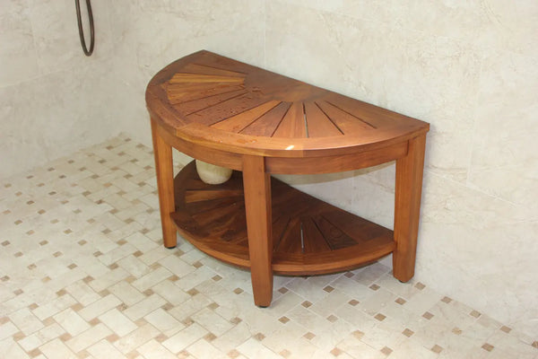 18" X 32" Brown Teak Rectangular Shower Bench With Shelf Homeroots Bed & Bath