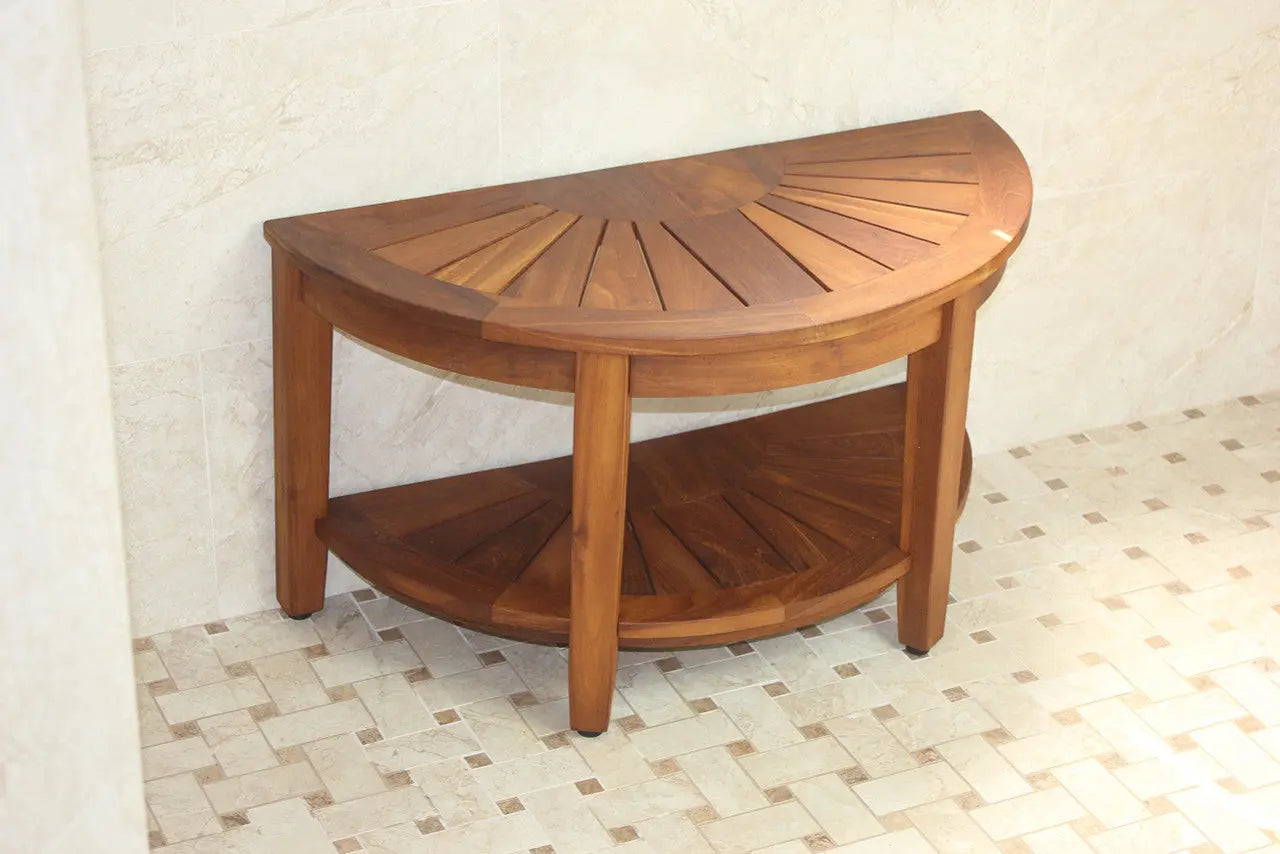 18" X 32" Brown Teak Rectangular Shower Bench With Shelf Homeroots Bed & Bath