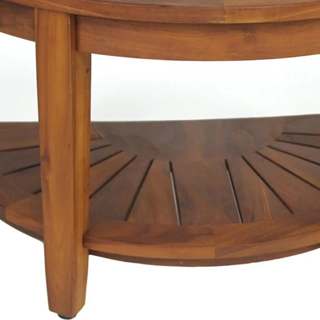 18" X 32" Brown Teak Rectangular Shower Bench With Shelf Homeroots Bed & Bath