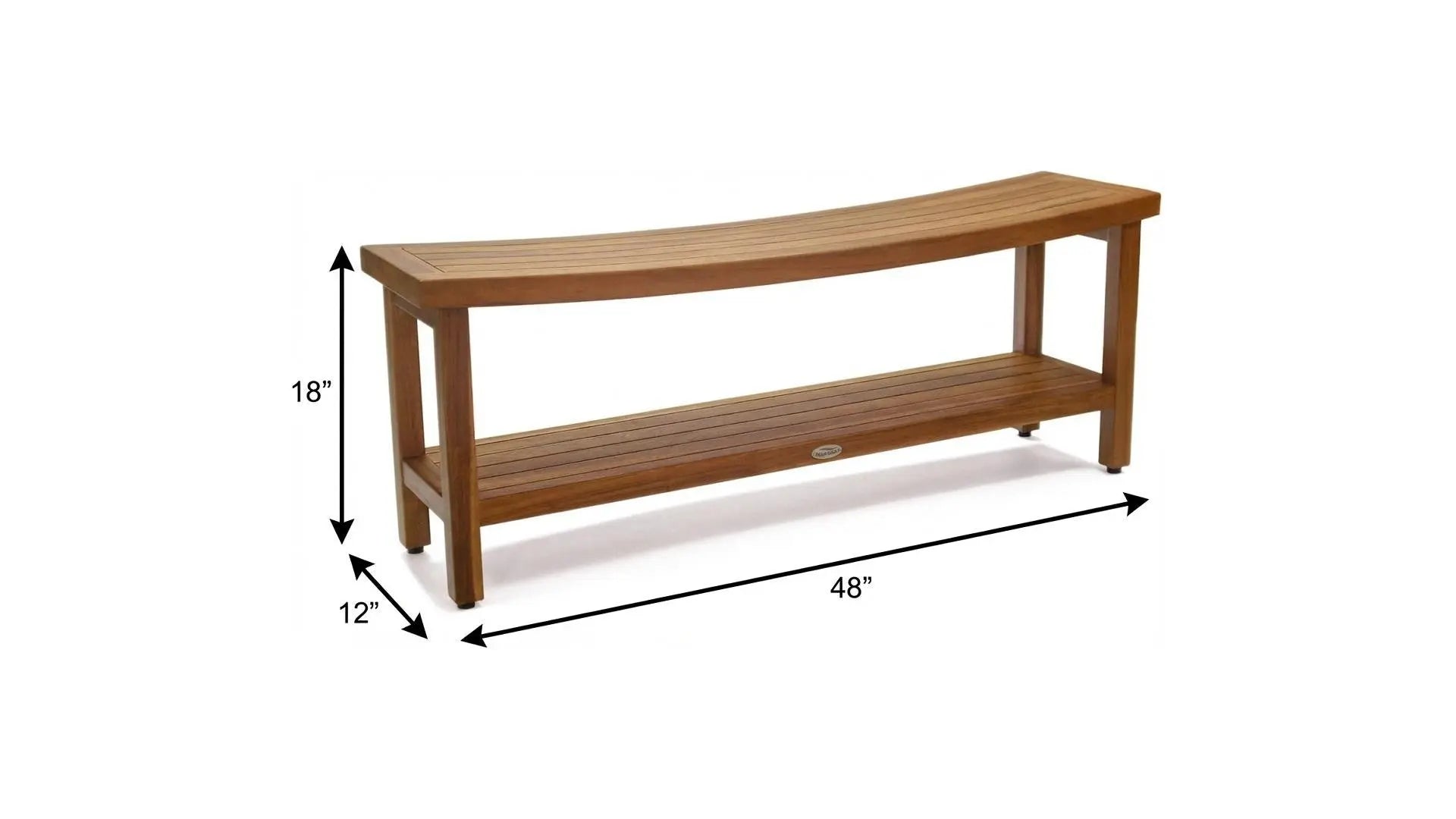 18" X 48" Brown Teak Rectangular Shower Bench With Shelf Homeroots Bed & Bath
