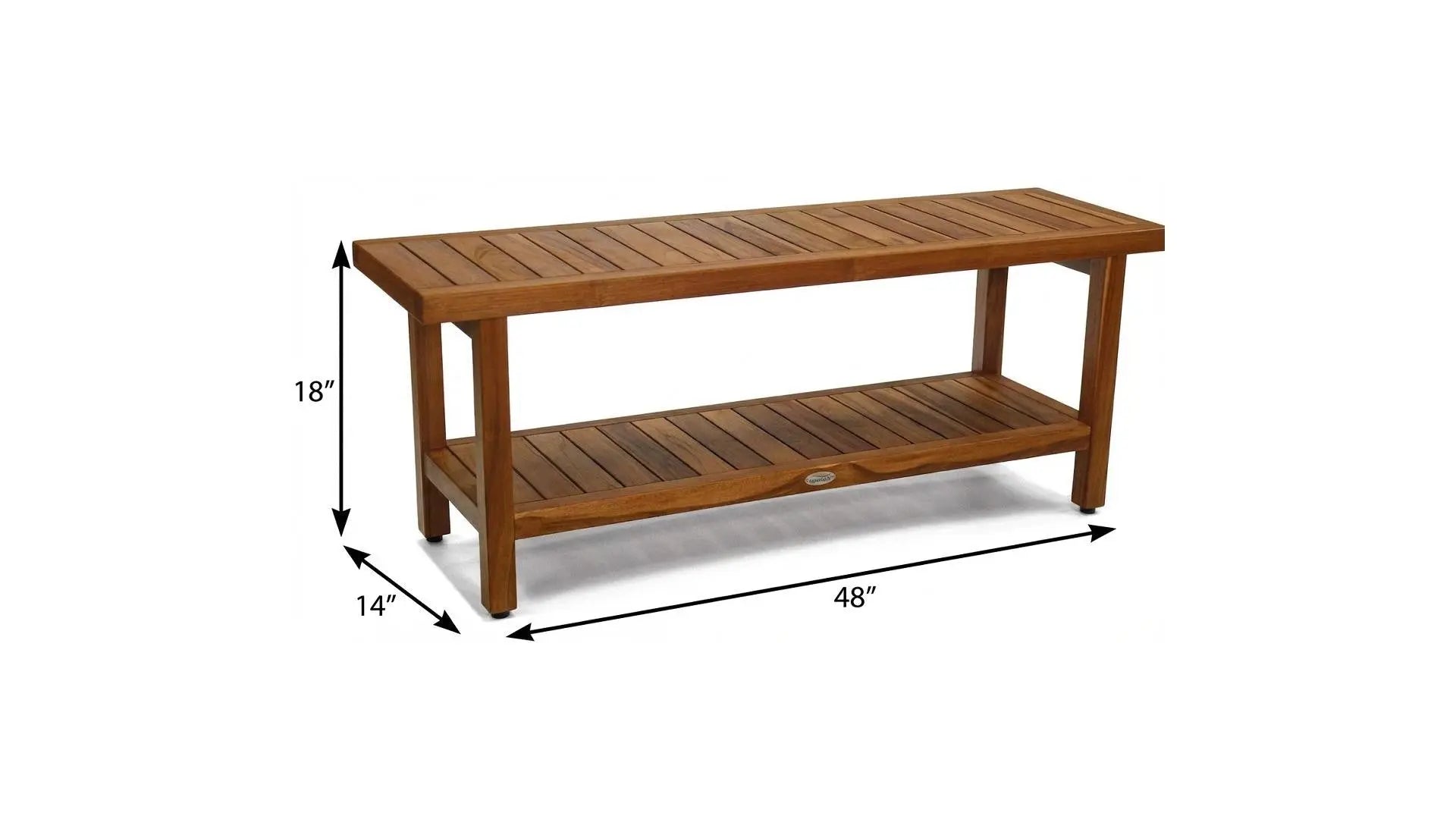 18" X 48" Brown Teak Rectangular Shower Bench With Shelf Homeroots Bed & Bath