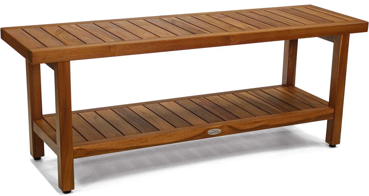 18" X 48" Brown Teak Rectangular Shower Bench With Shelf Homeroots Bed & Bath