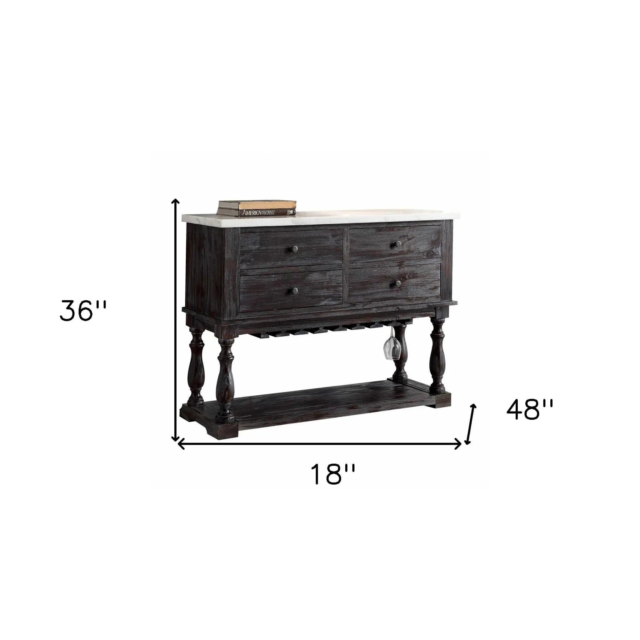 18" X 48" X 36" White Marble Weathered Espresso Wood Server - GreatEagleInc