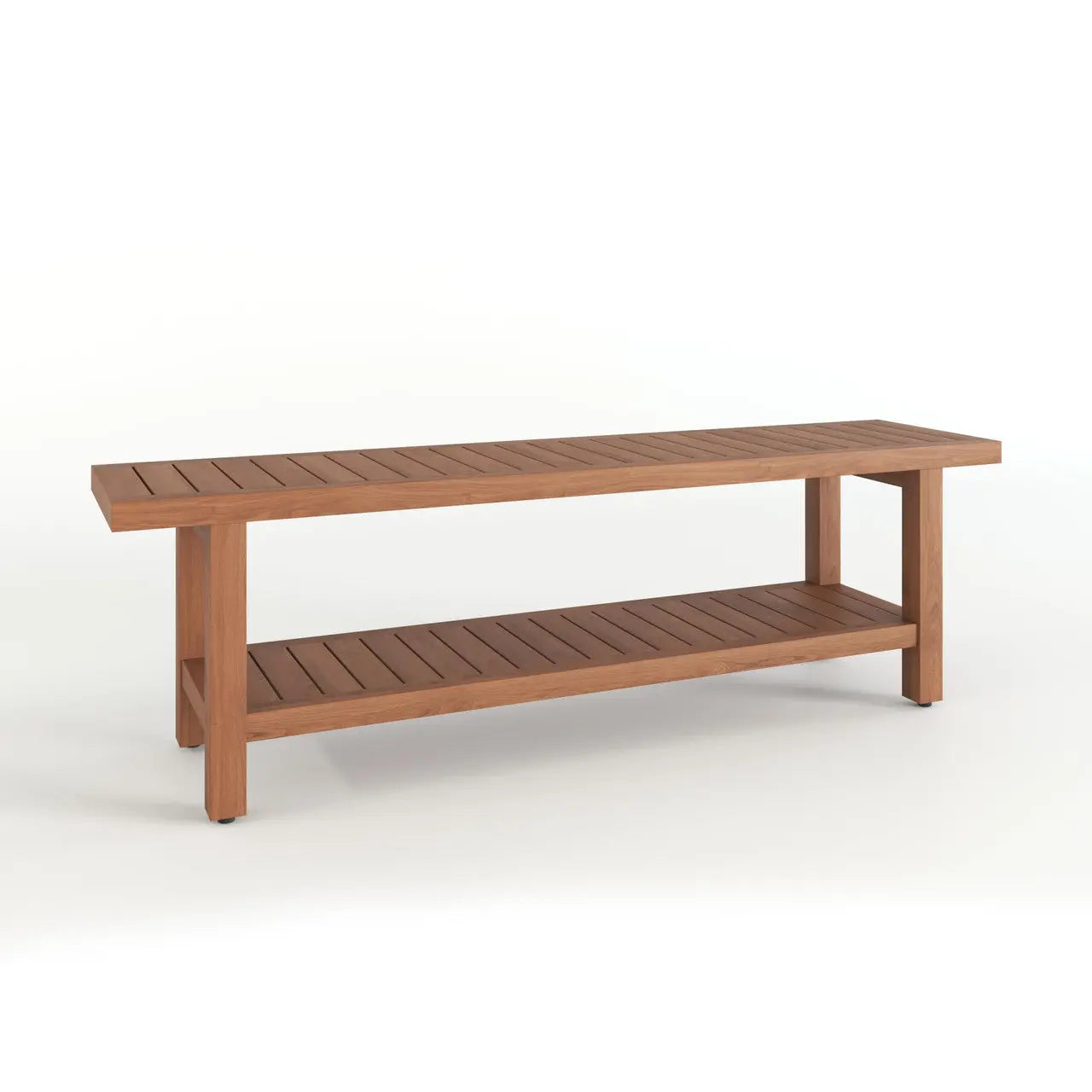 18" X 60" Brown Teak Rectangular Shower Bench With Shelf Homeroots Bed & Bath