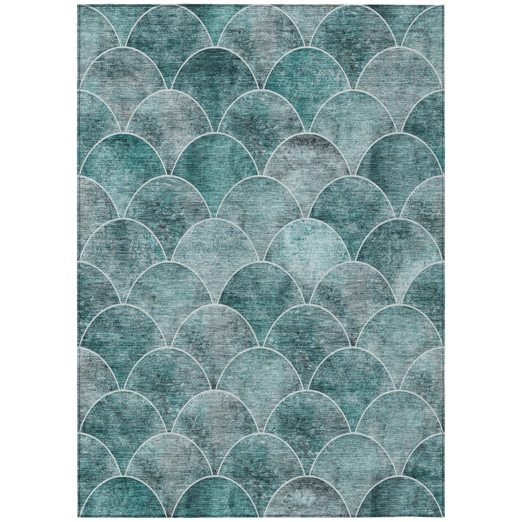 10' X 14' Teal Blue Aqua And Gray Abstract Washable Indoor Outdoor Area Rug - GreatEagleInc
