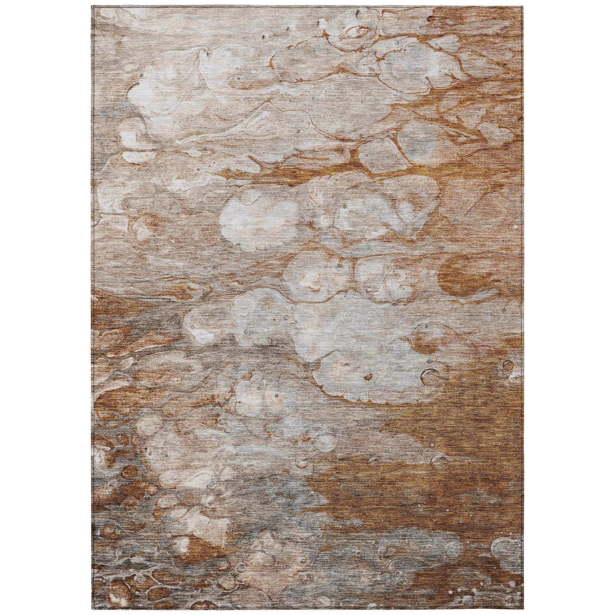 5' X 8' Terra Cotta Gray And Silver Abstract Washable Indoor Outdoor Area Rug - GreatEagleInc