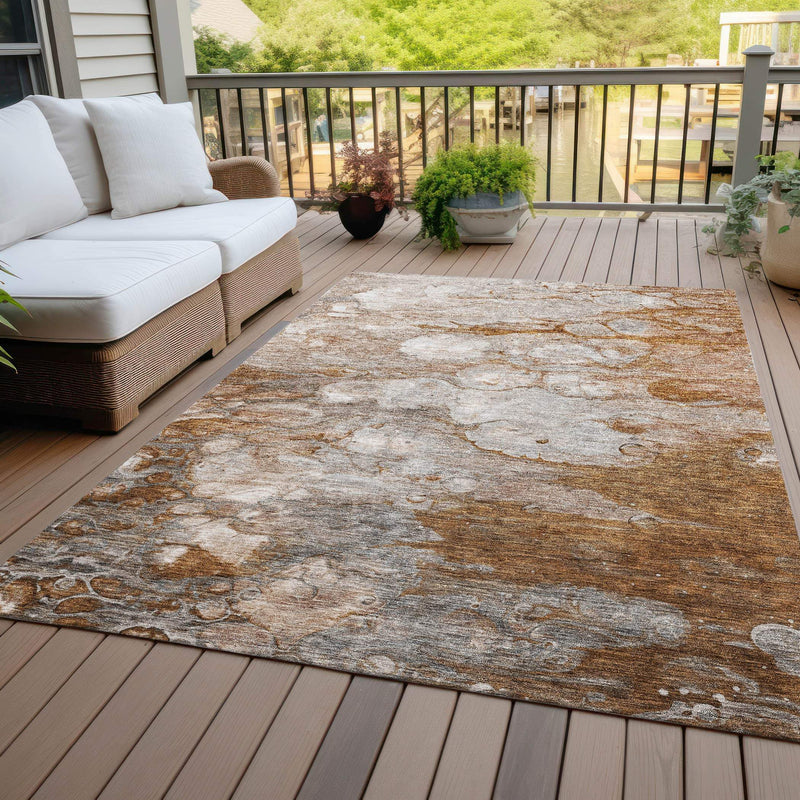 5' X 8' Terra Cotta Gray And Silver Abstract Washable Indoor Outdoor Area Rug - GreatEagleInc