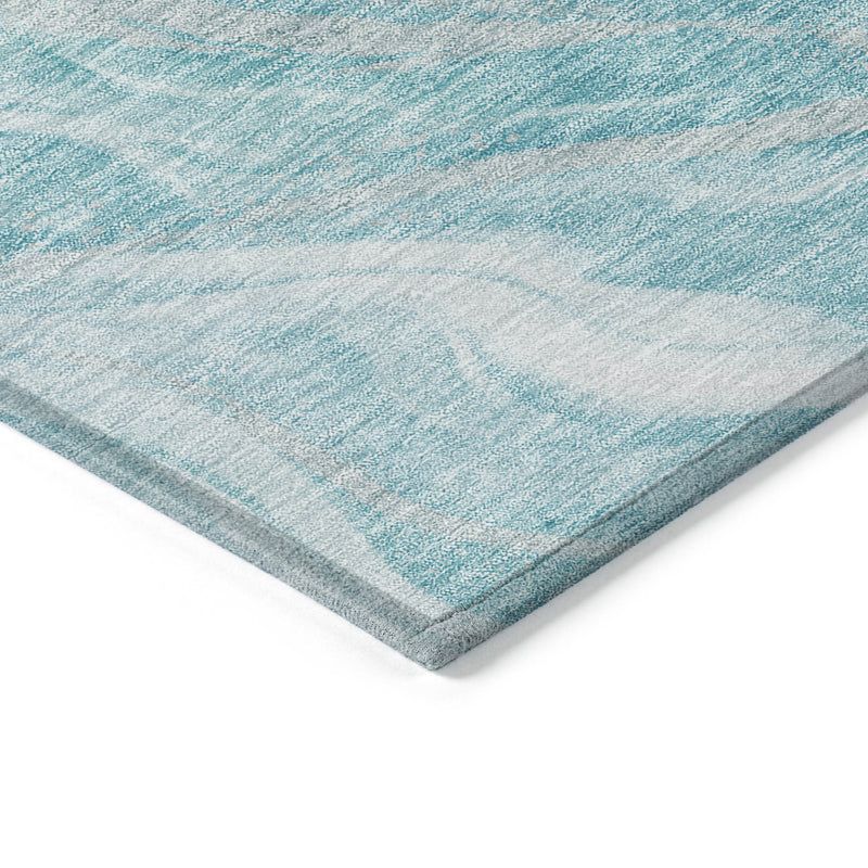 10' X 14' Teal Blue Aqua And Ivory Abstract Washable Indoor Outdoor Area Rug - GreatEagleInc