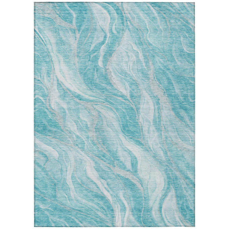 10' X 14' Teal Blue Aqua And Ivory Abstract Washable Indoor Outdoor Area Rug - GreatEagleInc