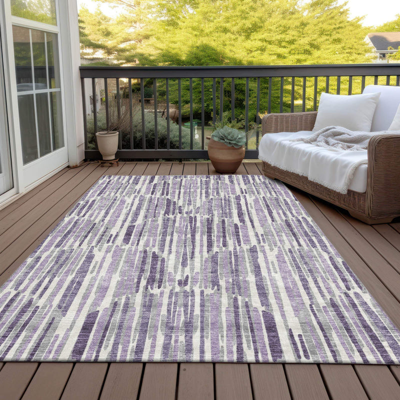 10' X 14' Purple Ivory And Lavender Abstract Washable Indoor Outdoor Area Rug - GreatEagleInc
