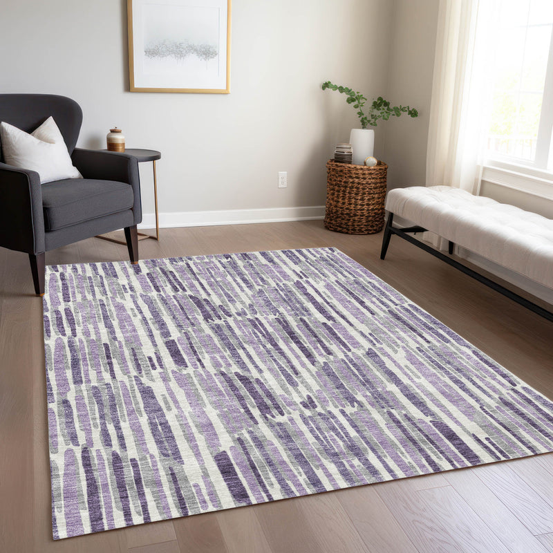 10' X 14' Purple Ivory And Lavender Abstract Washable Indoor Outdoor Area Rug - GreatEagleInc